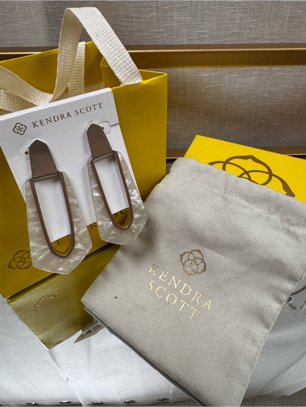 Kendra Scott Iridescent Pearl Resin Drop Earrings with Gold Accents